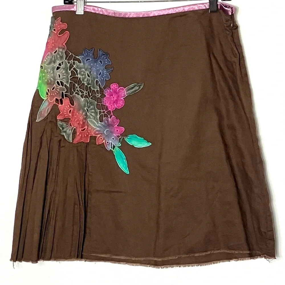 FREE PEOPLE Vintage‎ Y2K Crochet Appliqué Boho Skirt 8
